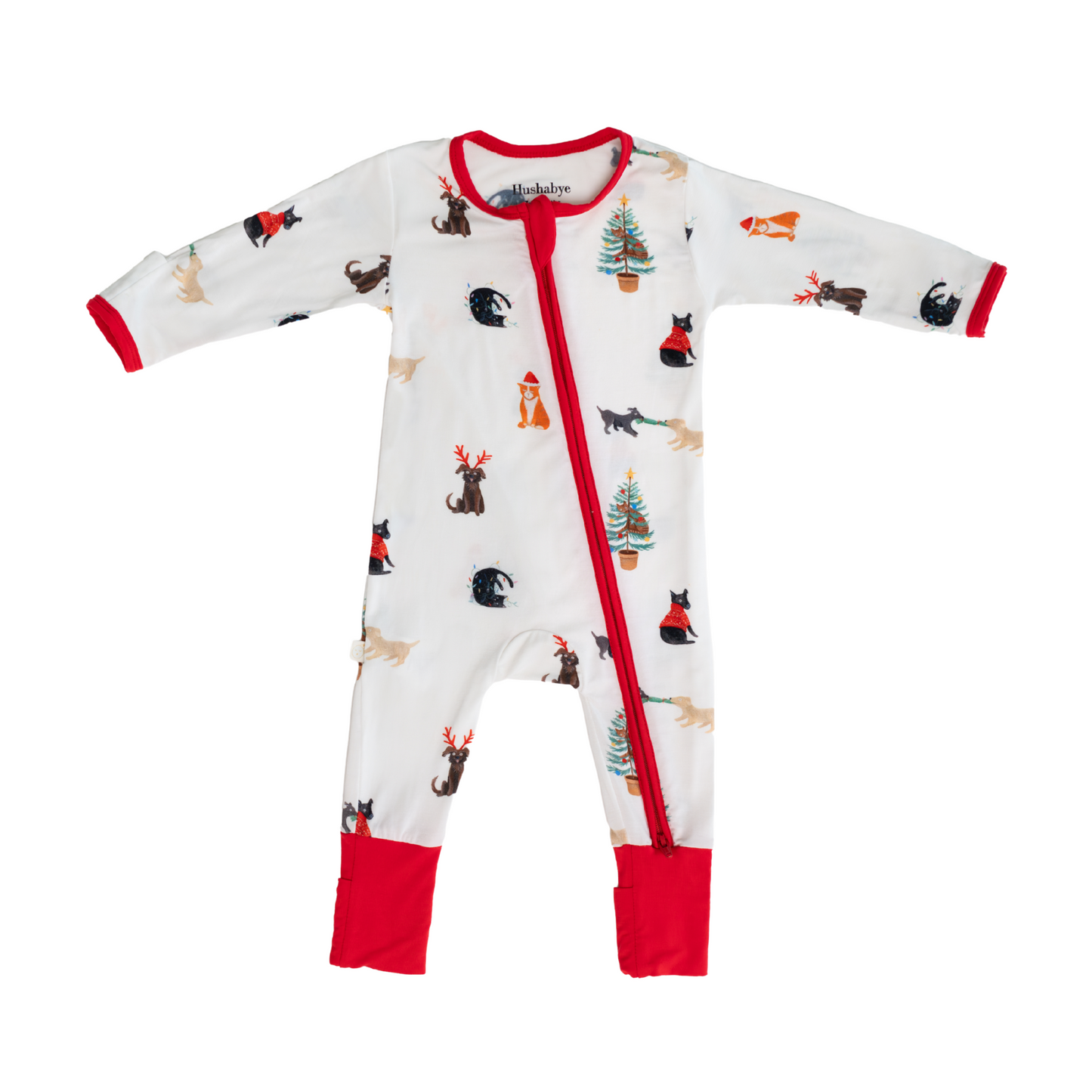 Bamboo Zippered Sleepsuit / Romper in Santa Paws Christmas Print
