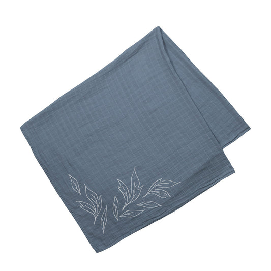 Blue Oganic Cotton Muslin Swaddle Baby Blanket