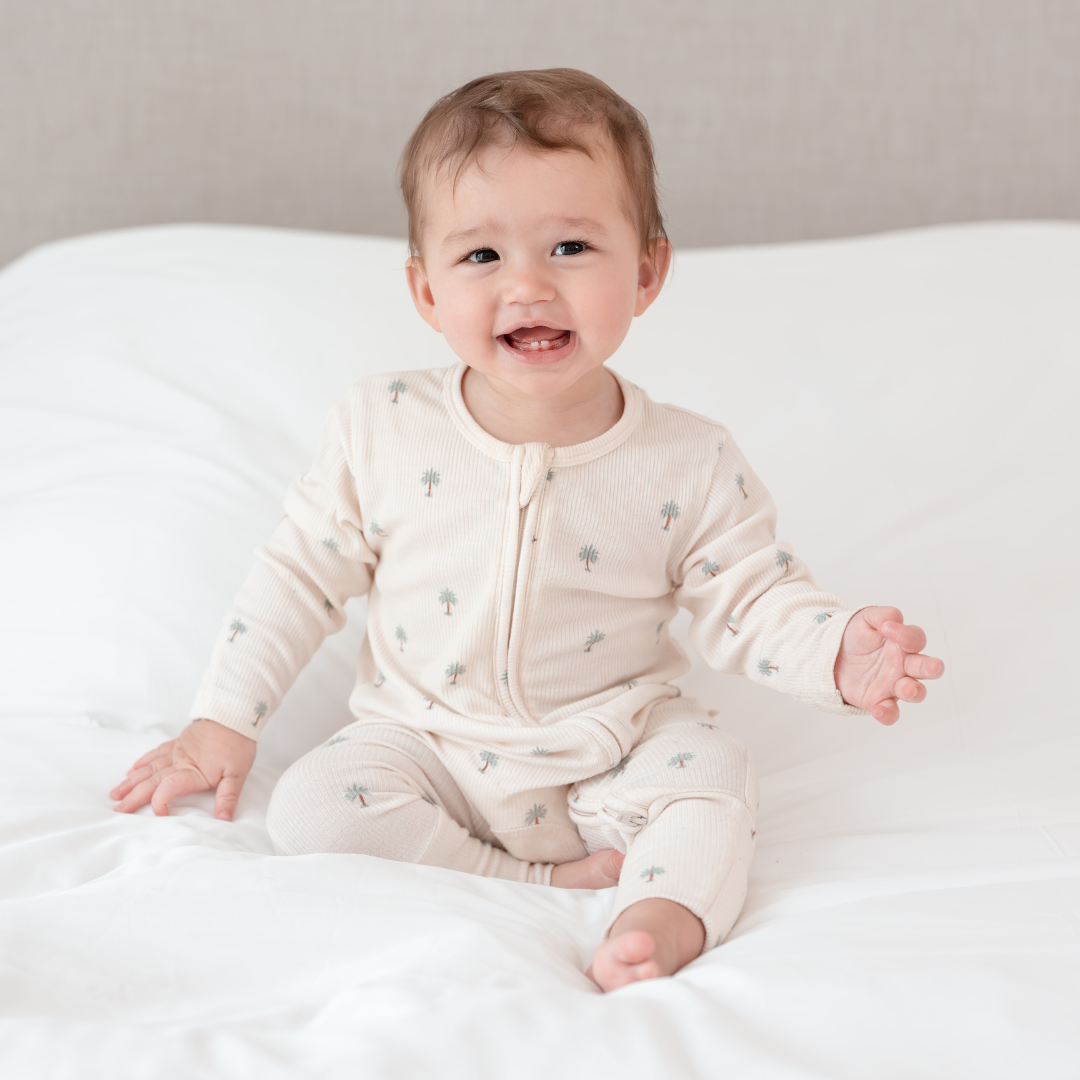 Ribbed Bamboo Sleepsuit in Date Palm print
