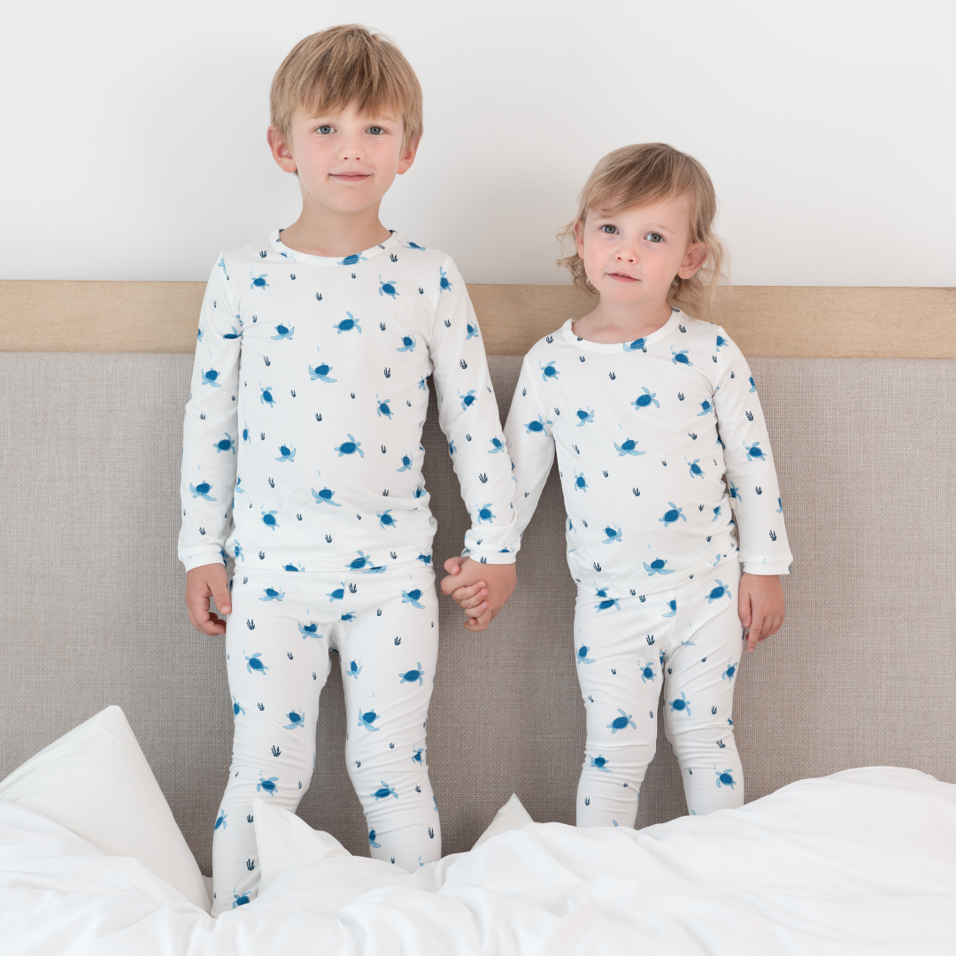 Turtle Print Bamboo Pajamas for Toddlers and Children