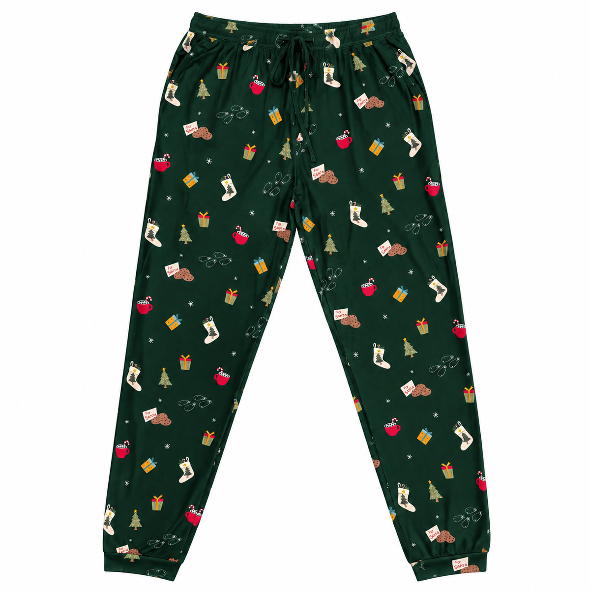 Night Before X-Mas adult bamboo pajama set, solid green trousers