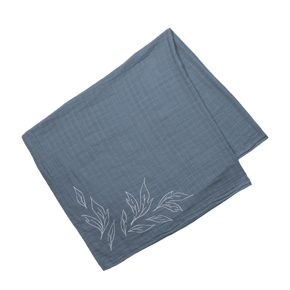 Blue Oganic Cotton Muslin Swaddle Baby Blanket 