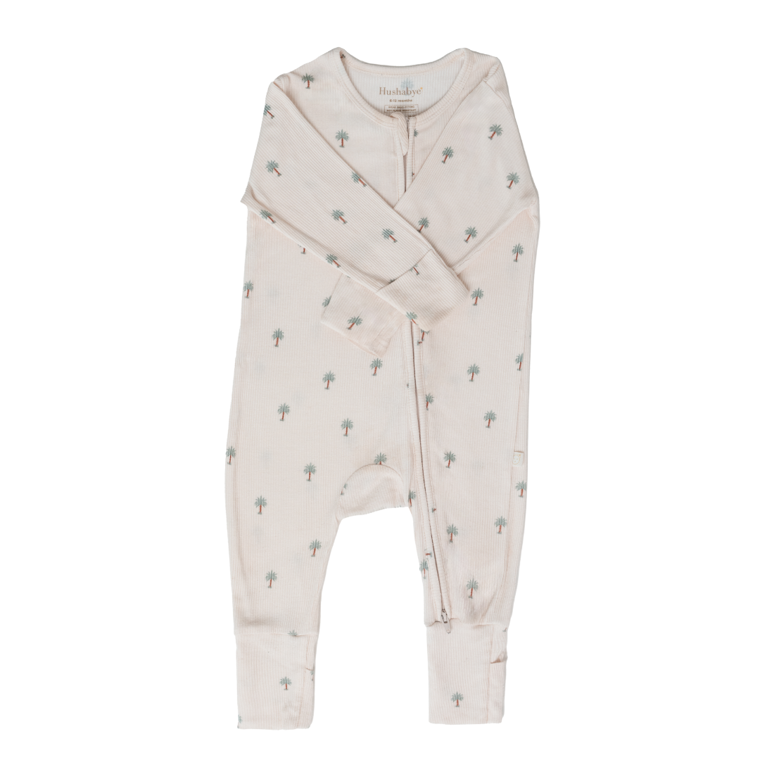 Ribbed Bamboo Sleepsuit in Date Palm print